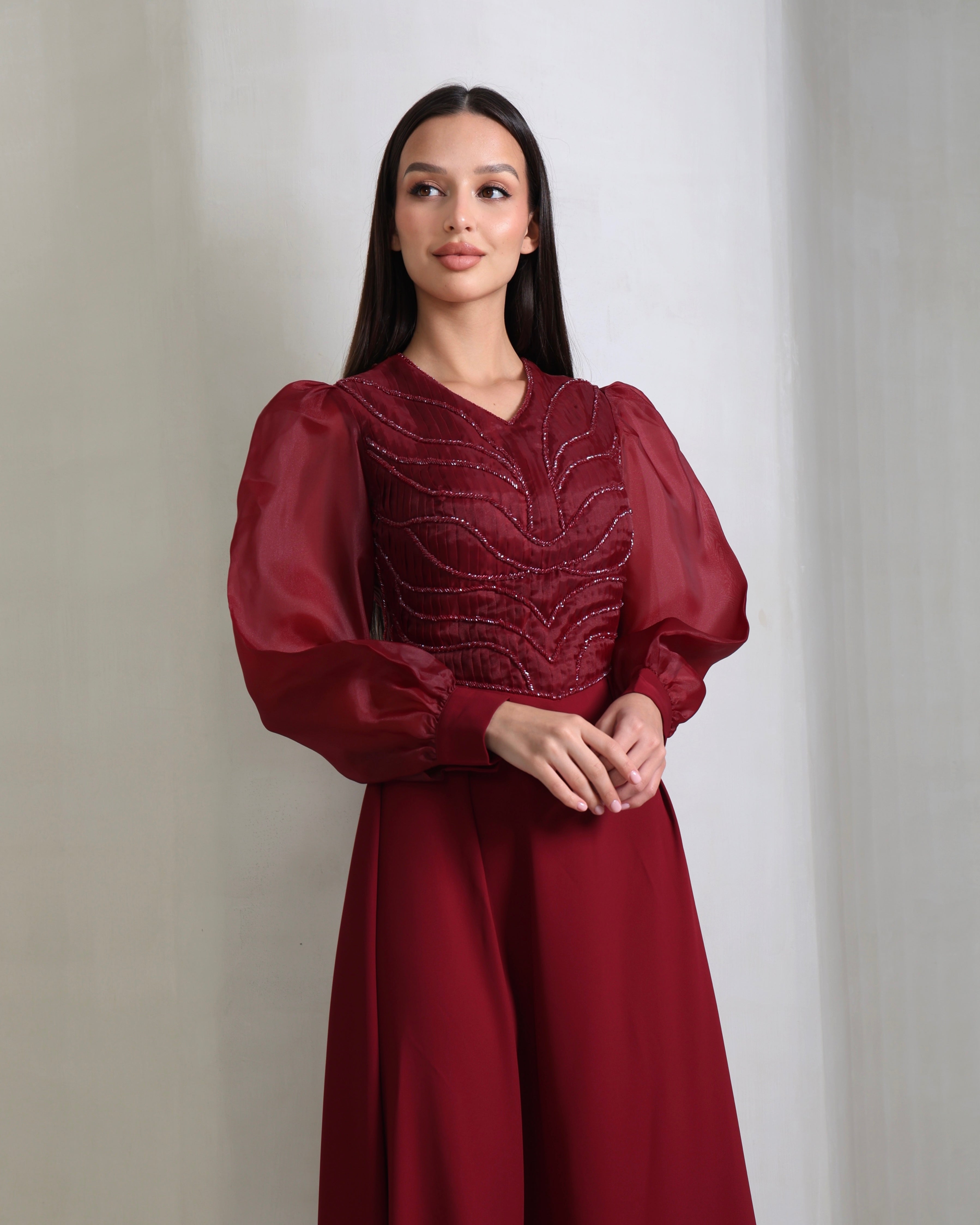 Carmine Crystal Crepe Gown | Formal Dress